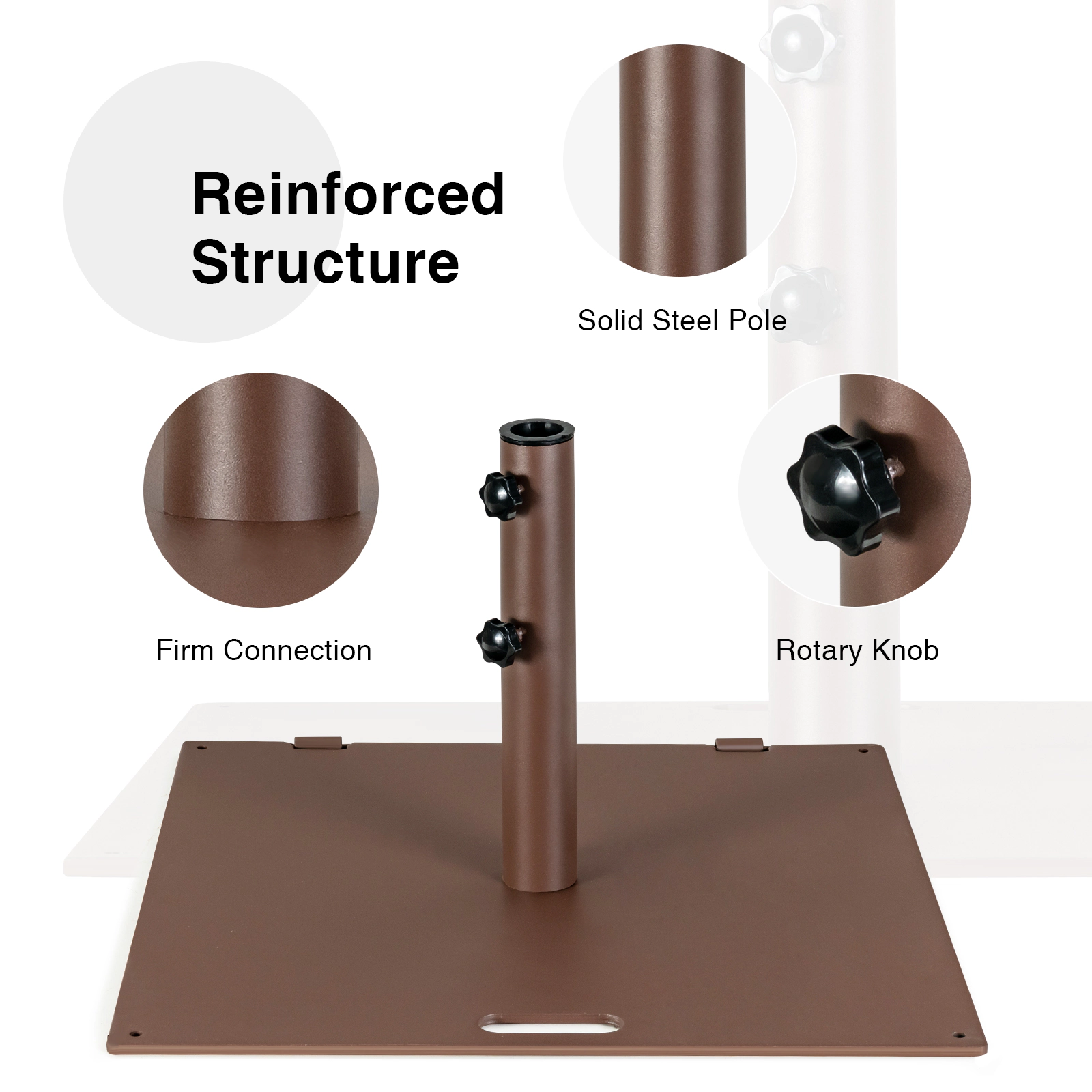SUGIFT 50-lb Weighted Square Patio Umbrella Base with Wheels 24-in Wide Brown