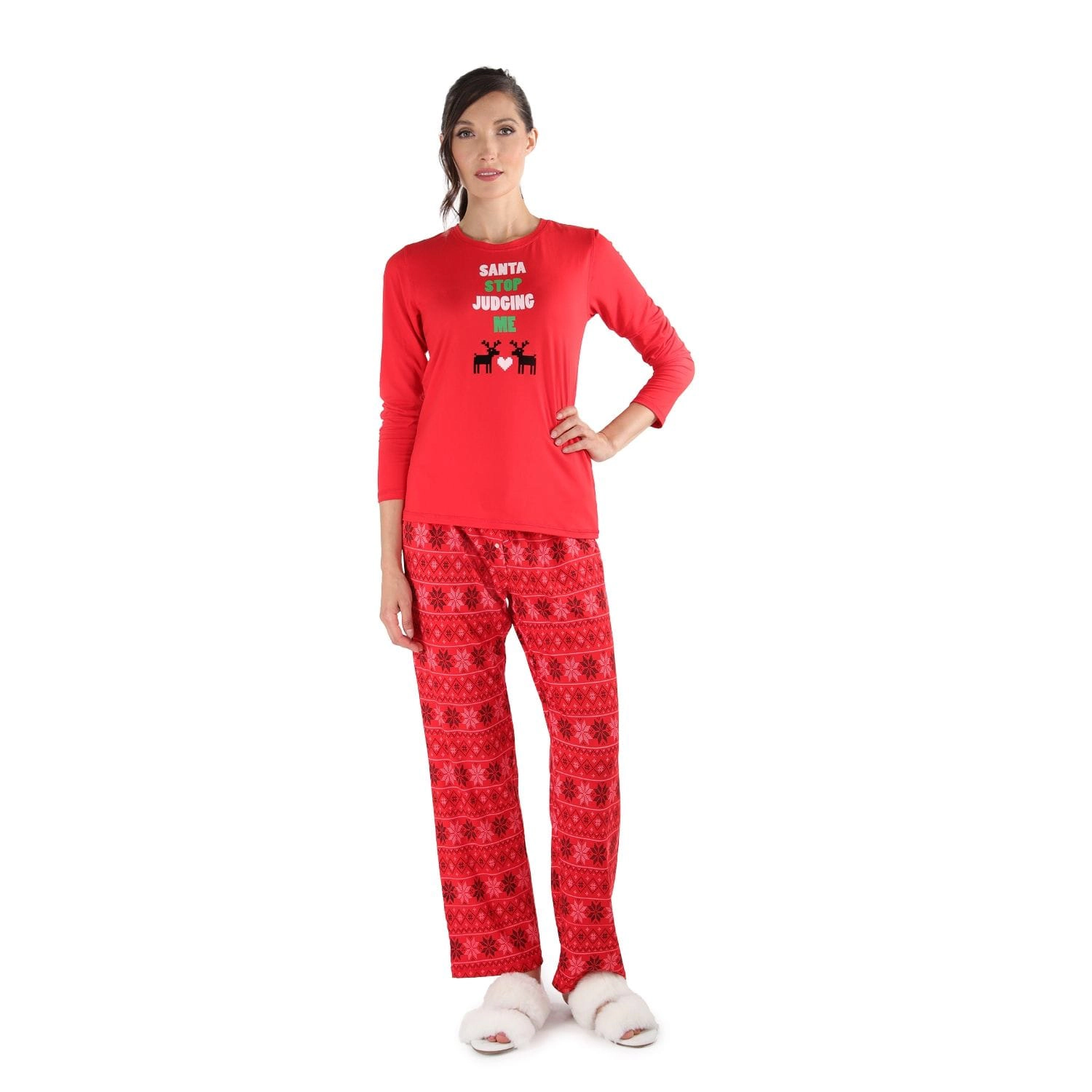 MeMoi Women's Santa Don't Judge Me Snowflake Love Two-Piece Pajama Set