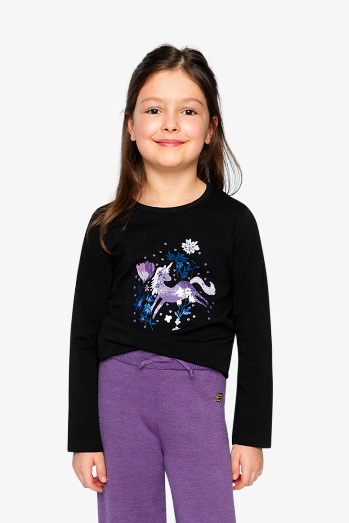 Deux par Girls Glitter Unicorn & Stars Organic Cotton Jersey T-Shirt