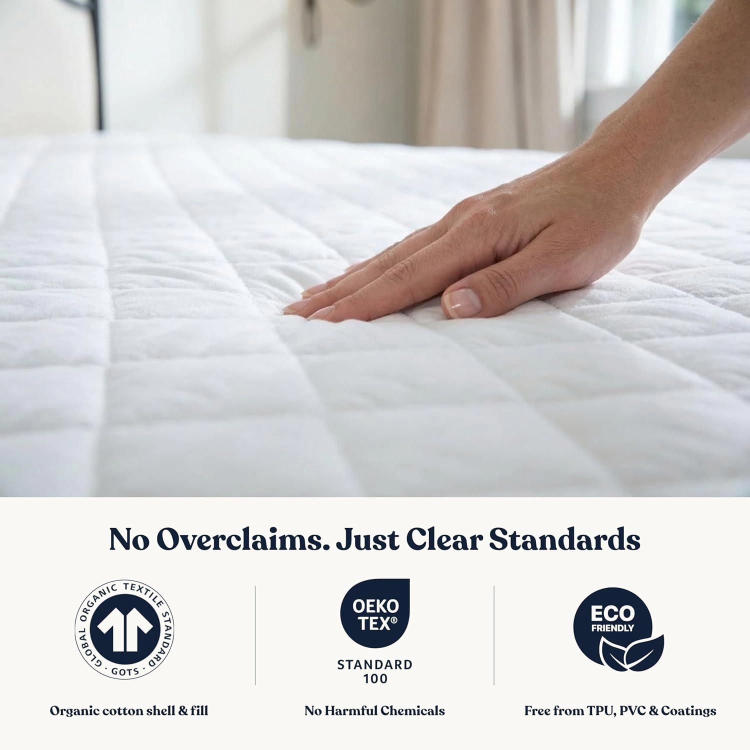 Delara Quilted Organic Cotton Mattress Pad Cover GOTS Certified 400TC 300 GSM Breathable Machine Washable 18" Pocket