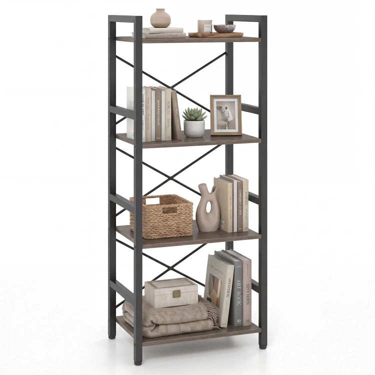 Hivvago 4-Tier Bookshelf Narrow Freestanding Display Shelf with Metal Frame