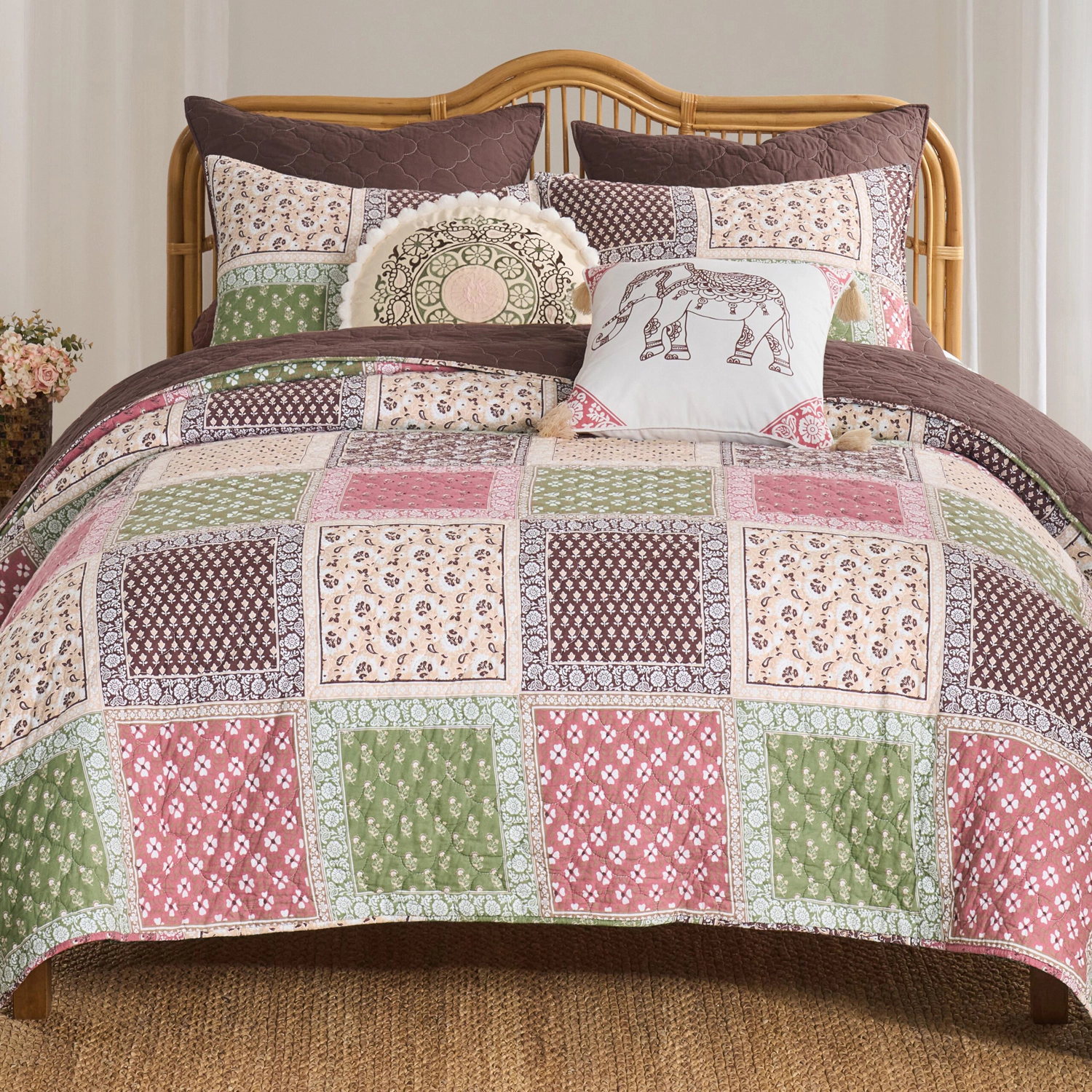 Greenland Home Fashions Priya 100% Cotton Reversible Lightweight Quilt Set 2 PC