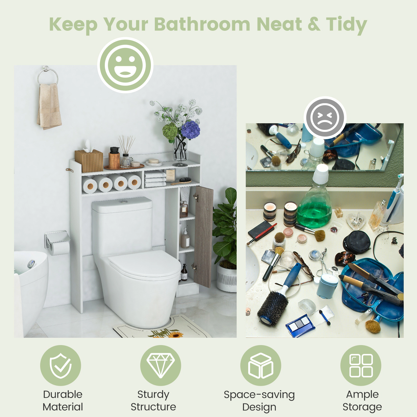 SUGIFT 100-lb Capacity Over the Toilet Storage Organizer with 2 Adjustable Shelves and 3-Position Bar