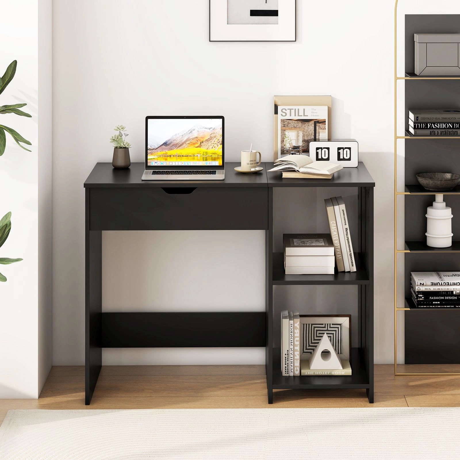 SlickBlue Black Lift Top Writing Desk with Upper & Lower Shelves