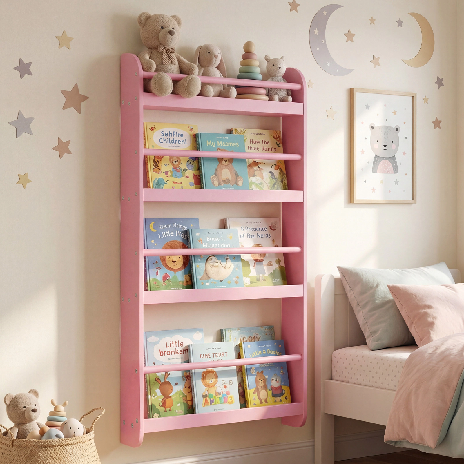 Costway Kids Bookshelf, 4-Tier Wall Mounted Book Shelf for Toys, Books, Hanging Bookcase White