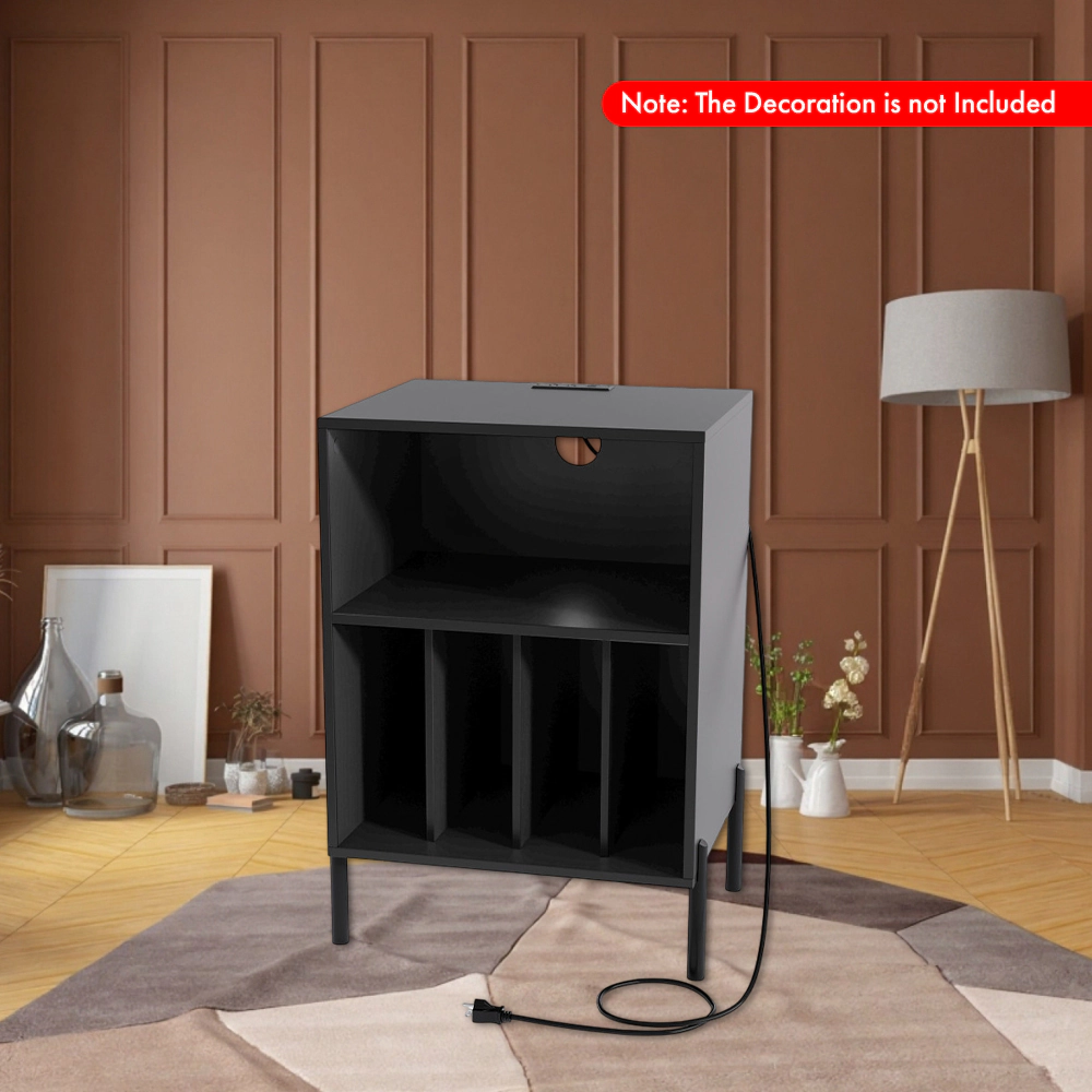 Hivvago Turntable Stand with Vinyl Record Storage and Built-in Charging Ports
