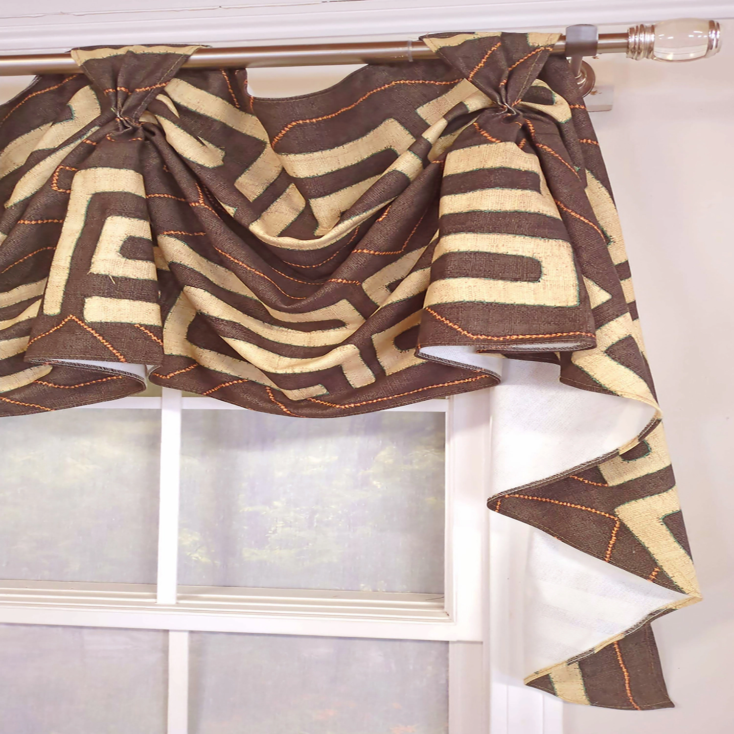 RLF Home Atahualpa 3-S Victory 100% Cotton Tab Top Swag Window Curtain 54" x 25" Brown