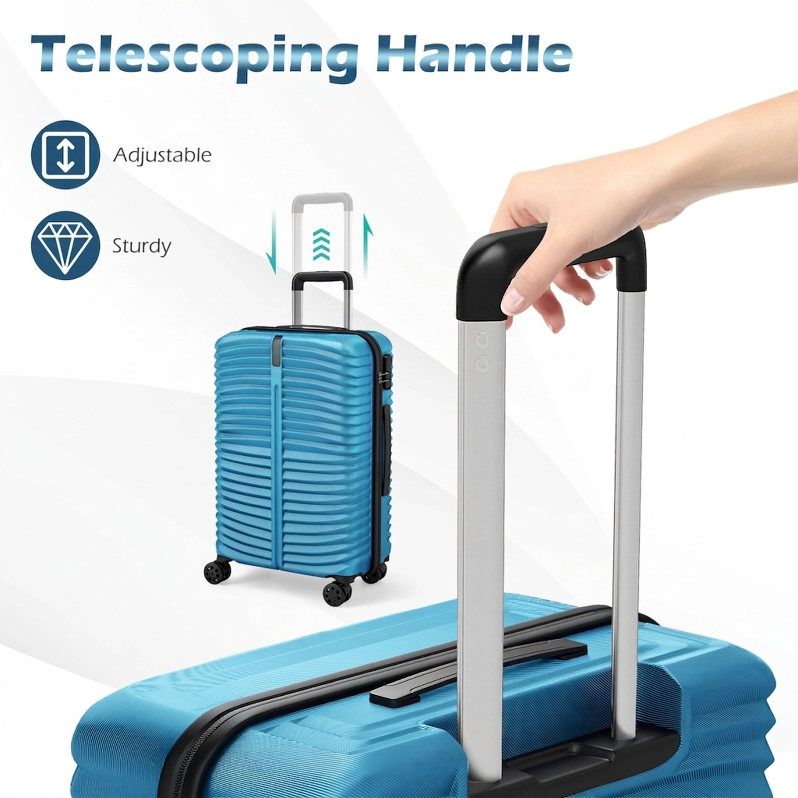SUGIFT Blue 3-Piece 20 24 28-in Hardside Luggage Set with 8 Spinner Wheels 3-Digit Lock and Nesting Storage