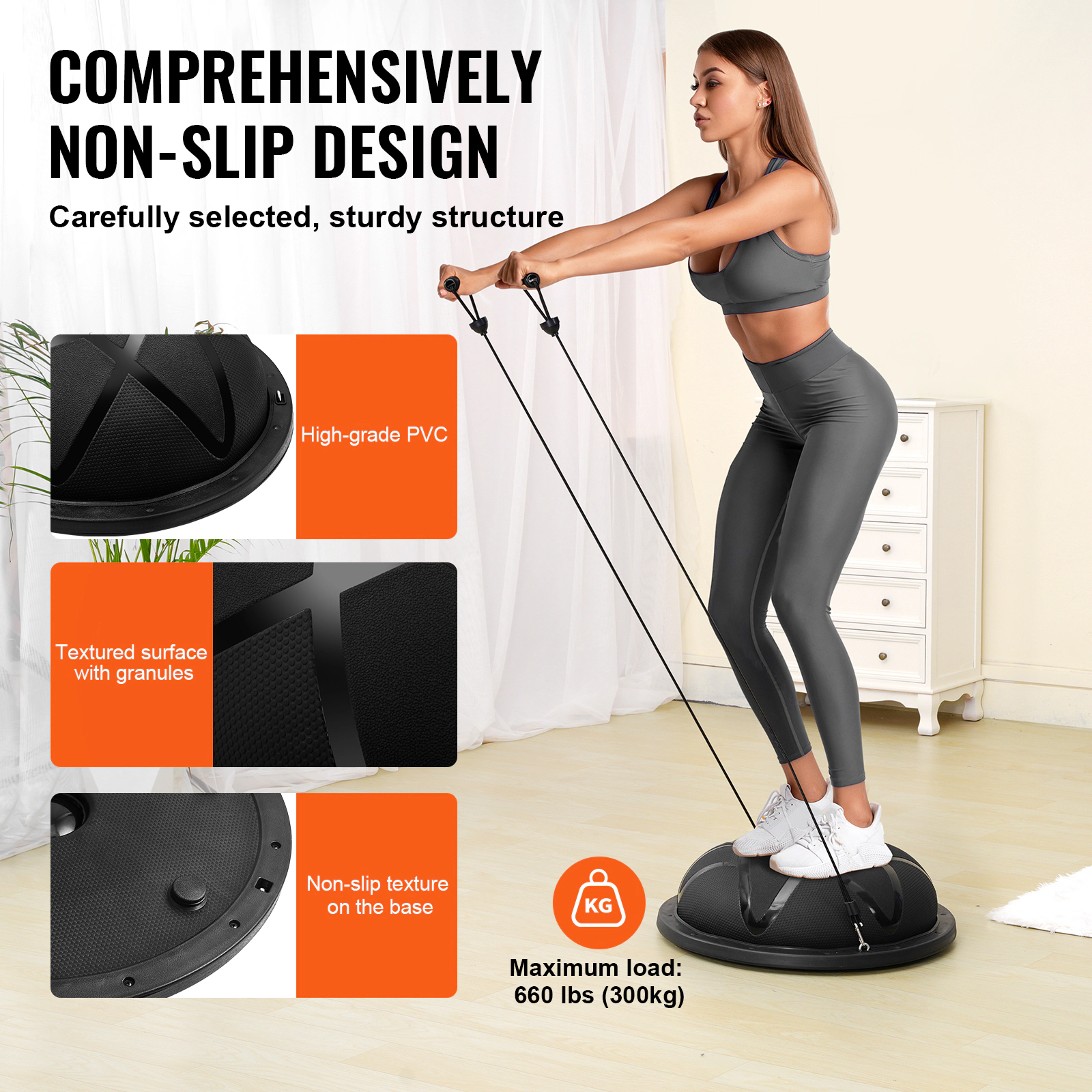 HONGGE Half Exercise Ball Trainer 23 inch Balance 660 lbs Capacity Stability Yoga with