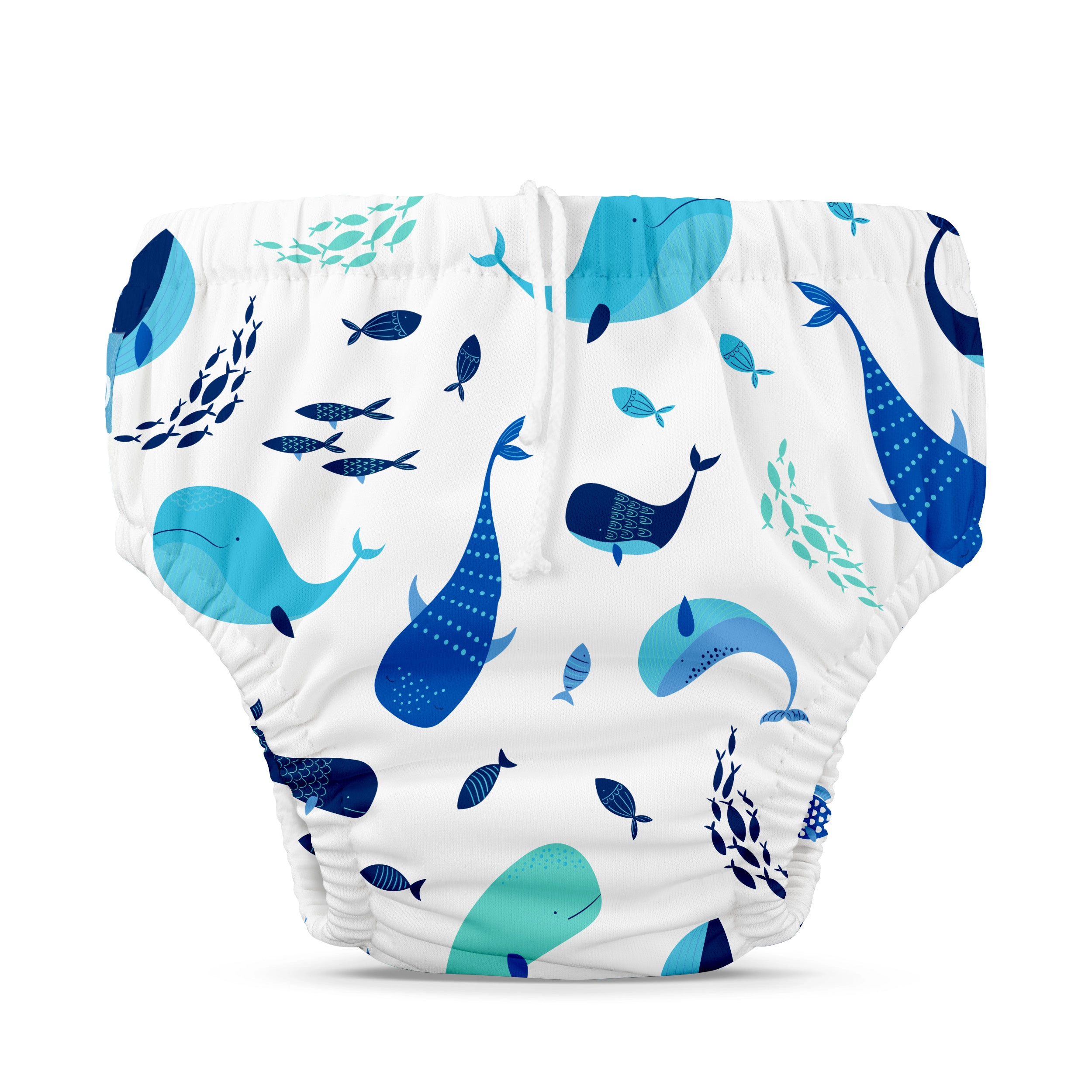 Charlie Banana Reusable Swim Diaper Medium - Whale on White, Drawstring Closure