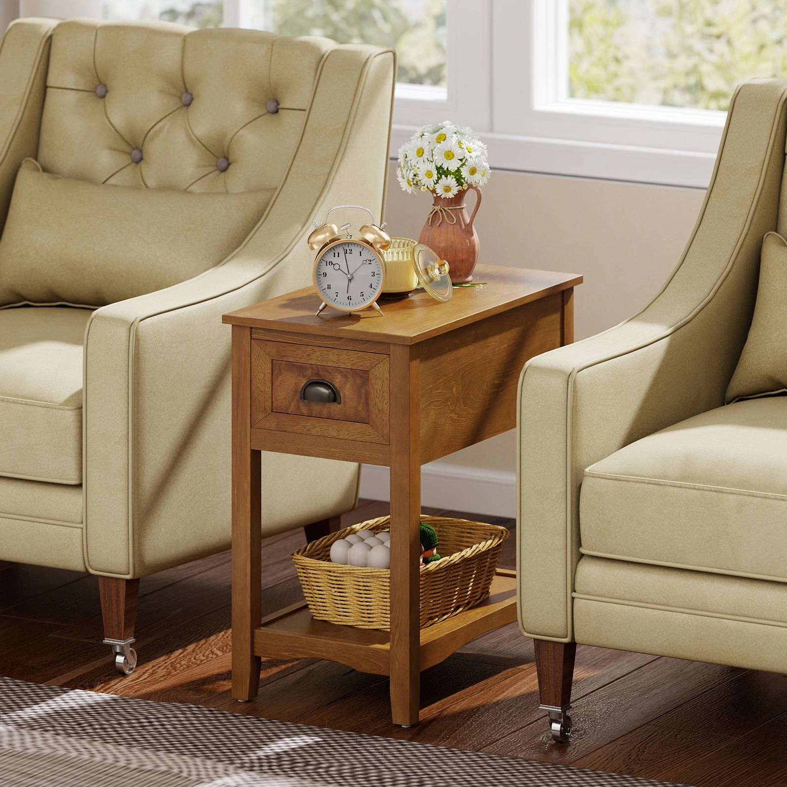SlickBlue Chairside End Table with Storage Drawer and Shelf