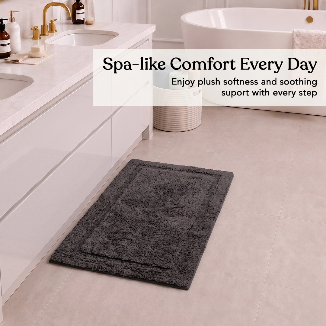 Delara GOTS Certified Organic Cotton Reversible 3000 GSM Ultra Thick Super Absorbent Soft Quick Dry Bath Mat