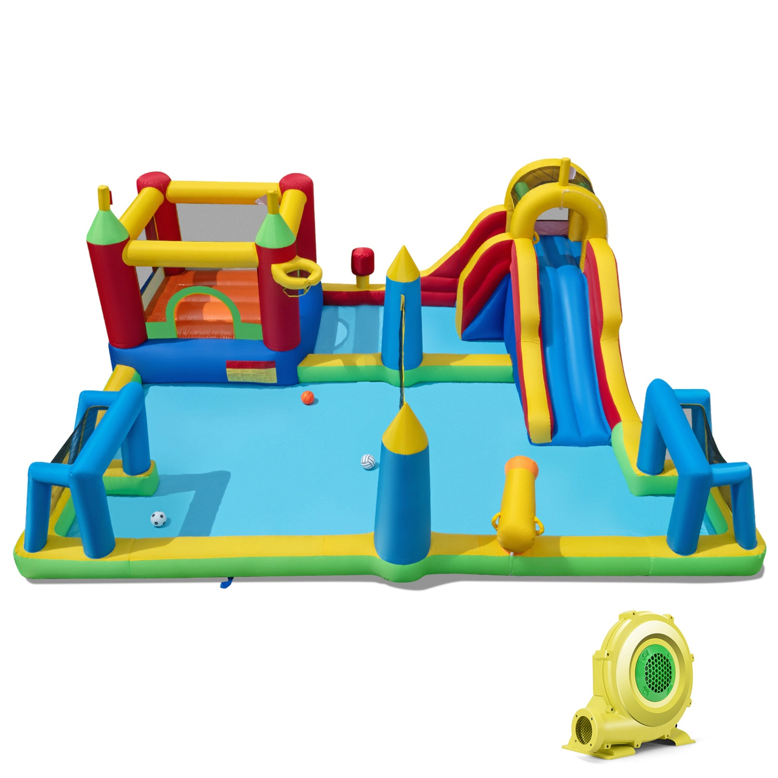 SUGIFT Punching Bag and 735W Blower 9-in-1 Kids Inflatable Water Slide Bounce House