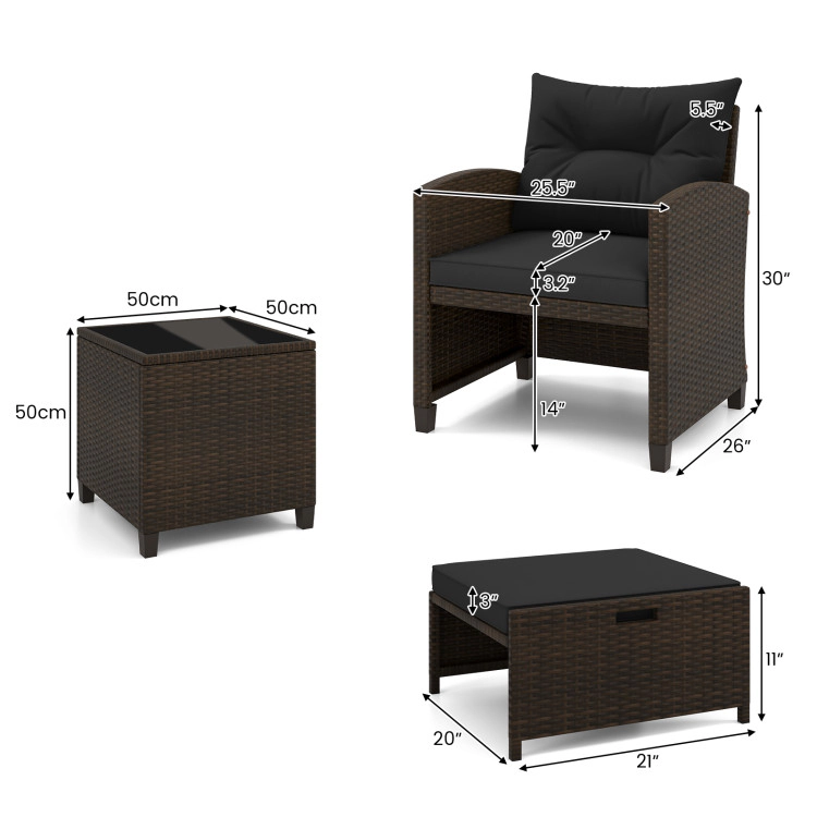 Hivvago 5 Pieces Patio Rattan Furniture With 2 Ottomans And Tempered Glass Coffee Table