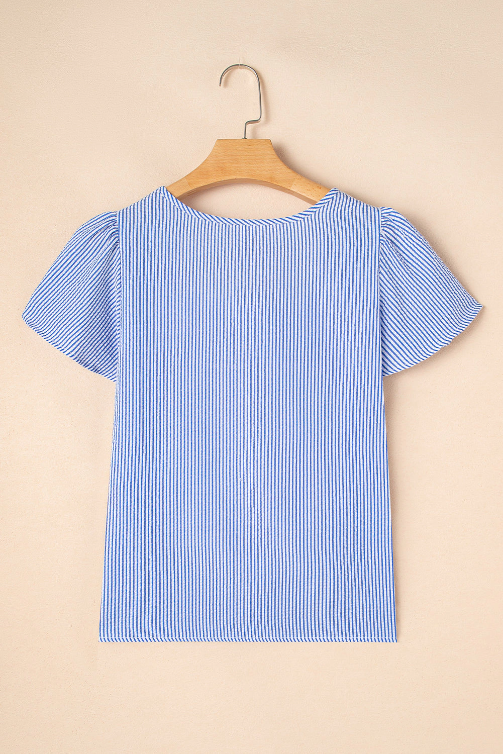 Threaded Pear Women's Marisol Stripe Textured Ruffle Square Neck Blouse