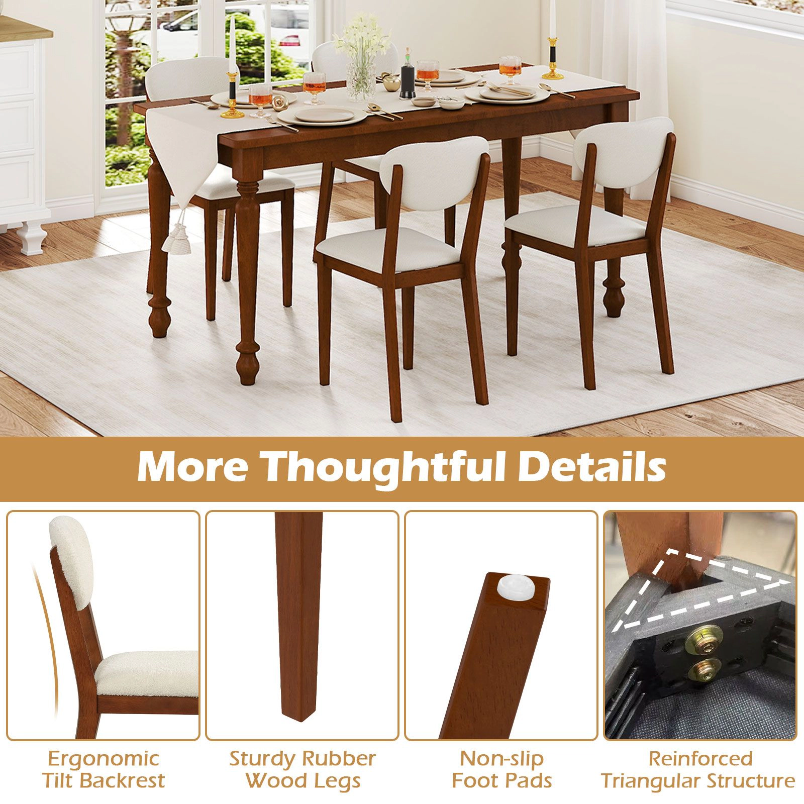SlickBlue Sherpa Upholstered Dining Chairs Set of 4 with Wood Legs
