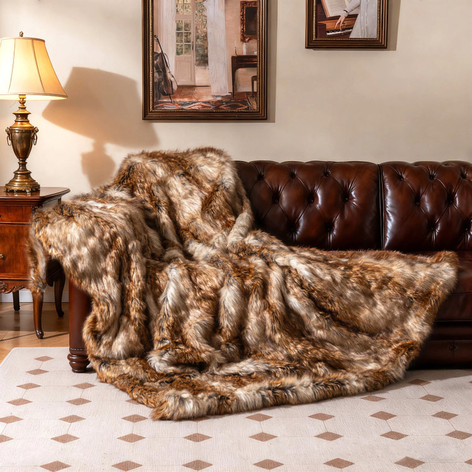 SUGIFT Golden Yellow 60-in by 80-in 540-GSM Faux Raccoon Fur Throw Blanket with PV Fleece Reverse