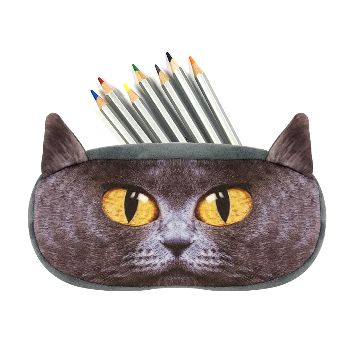 Wrapables 3D Animal Cats & Dogs Pencil Pouch, Tiger Stripe, Gray