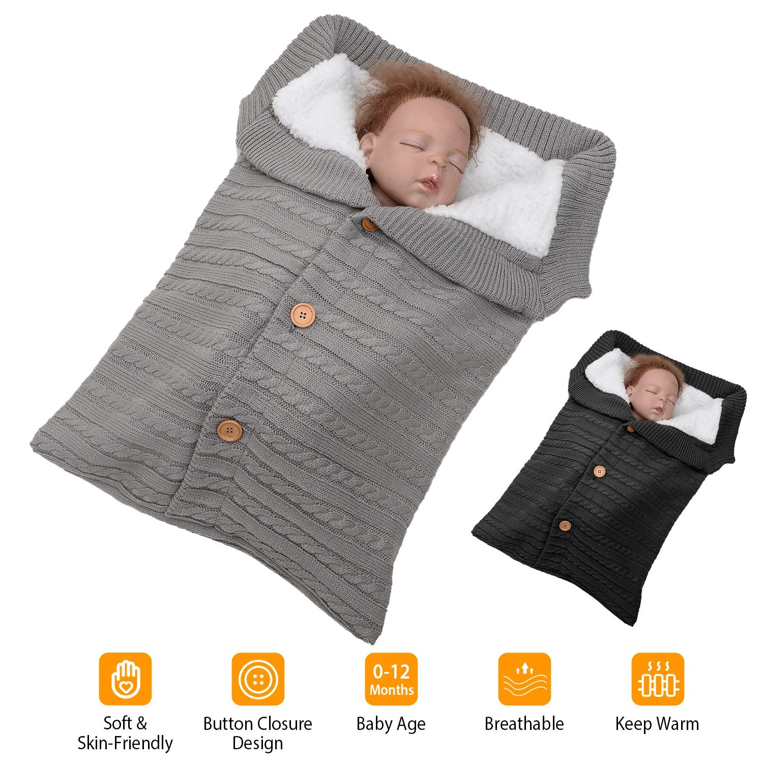 GBruno Knit Swaddle Blanket With Button Closure