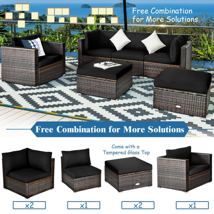 Hivvago 6 Pieces Patio Rattan Furniture Set With Sectional Cushion