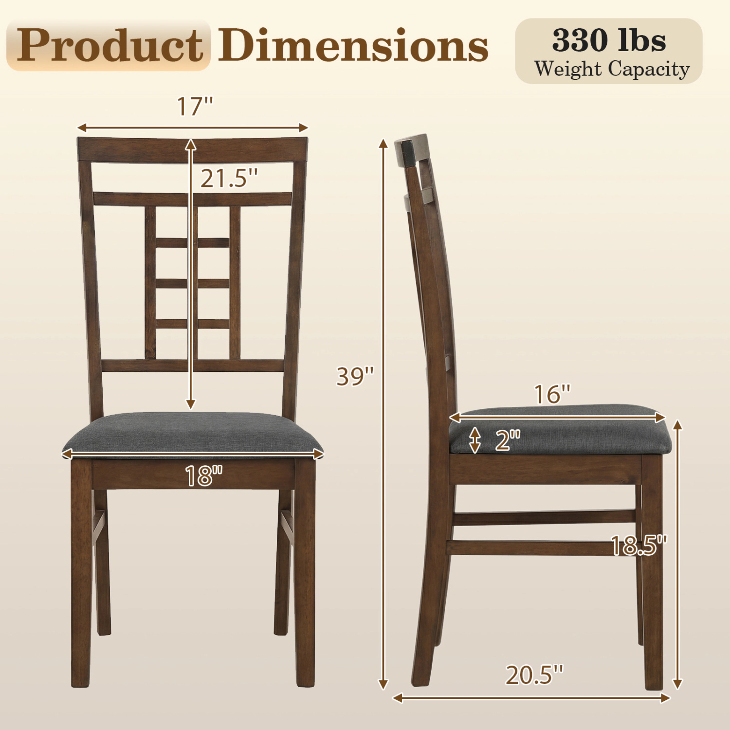 LJG Rubber Wood Dining Chairs Set of with Lattice Back