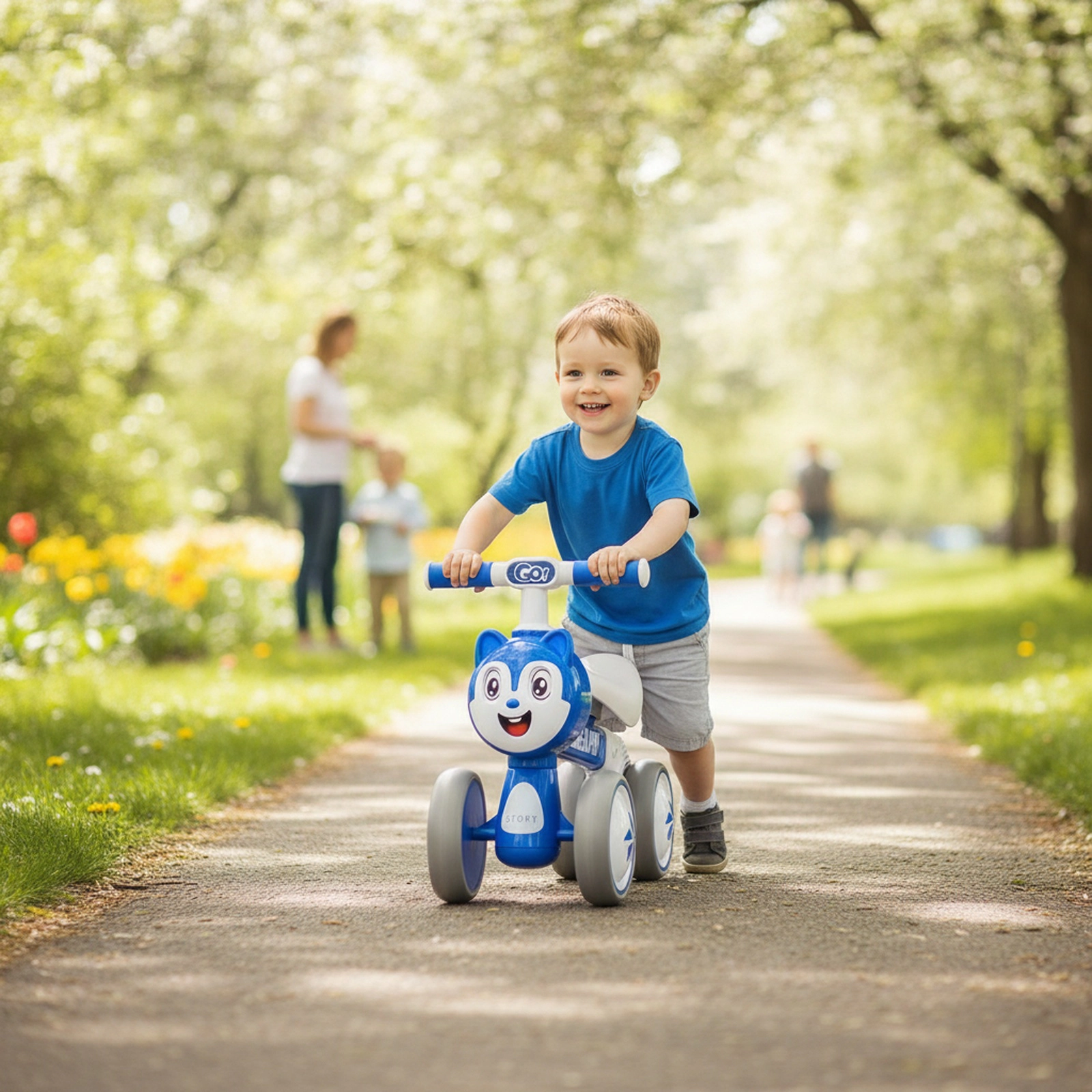 Baby Balance Bike 4 Silent EVA Wheels and No Pedals 10-36 Months Carbon Steel Frame and Soft Seat Blue Toddler Balance