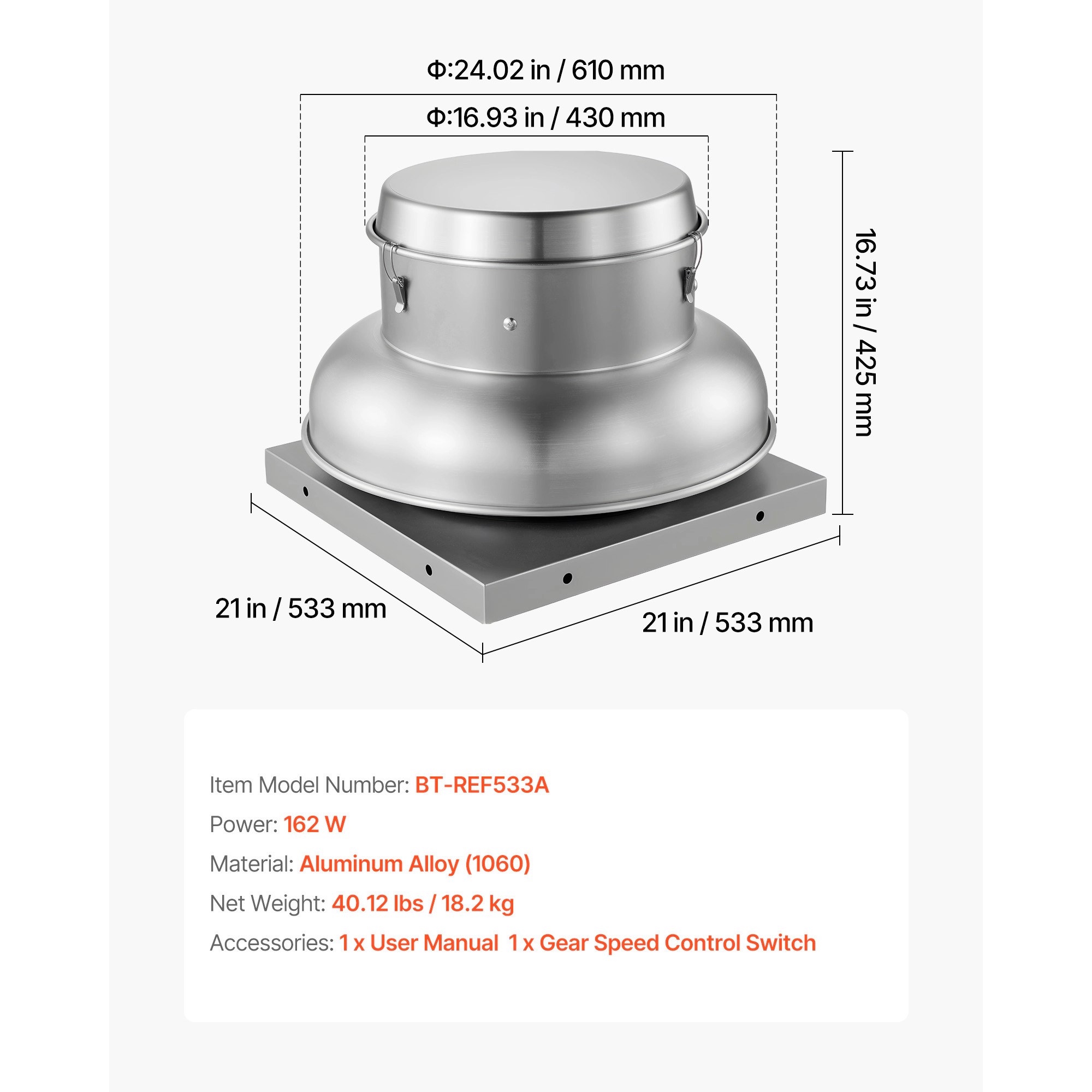 HONGGE Roof Exhaust Fan Speed