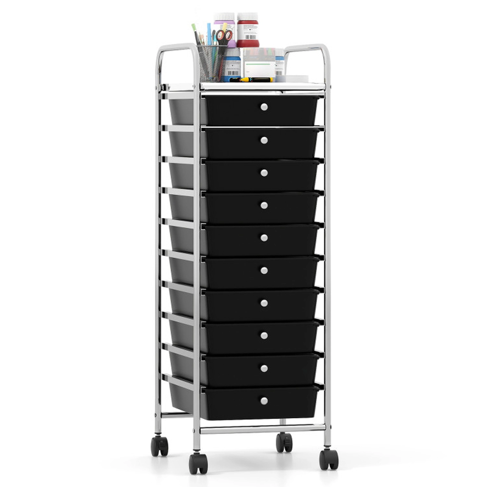SUGIFT 38-in Tall 10-Drawer Rolling Cart Chrome Frame Drawer Tower for Dorm Closet and Bedroom Storage