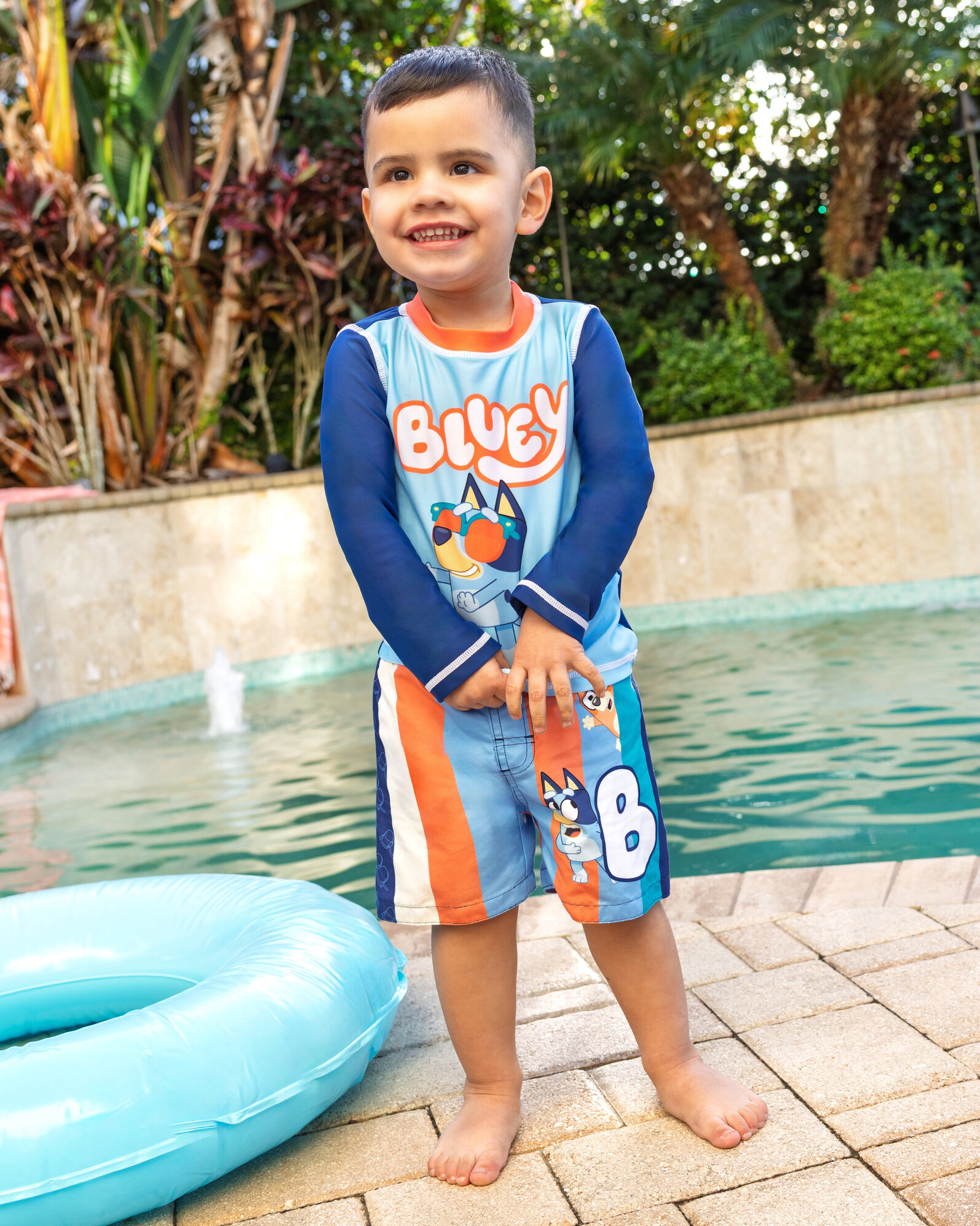 Bluey Boys' UPF 50+ 2-Piece Rash Guard and Swim Trunks Set