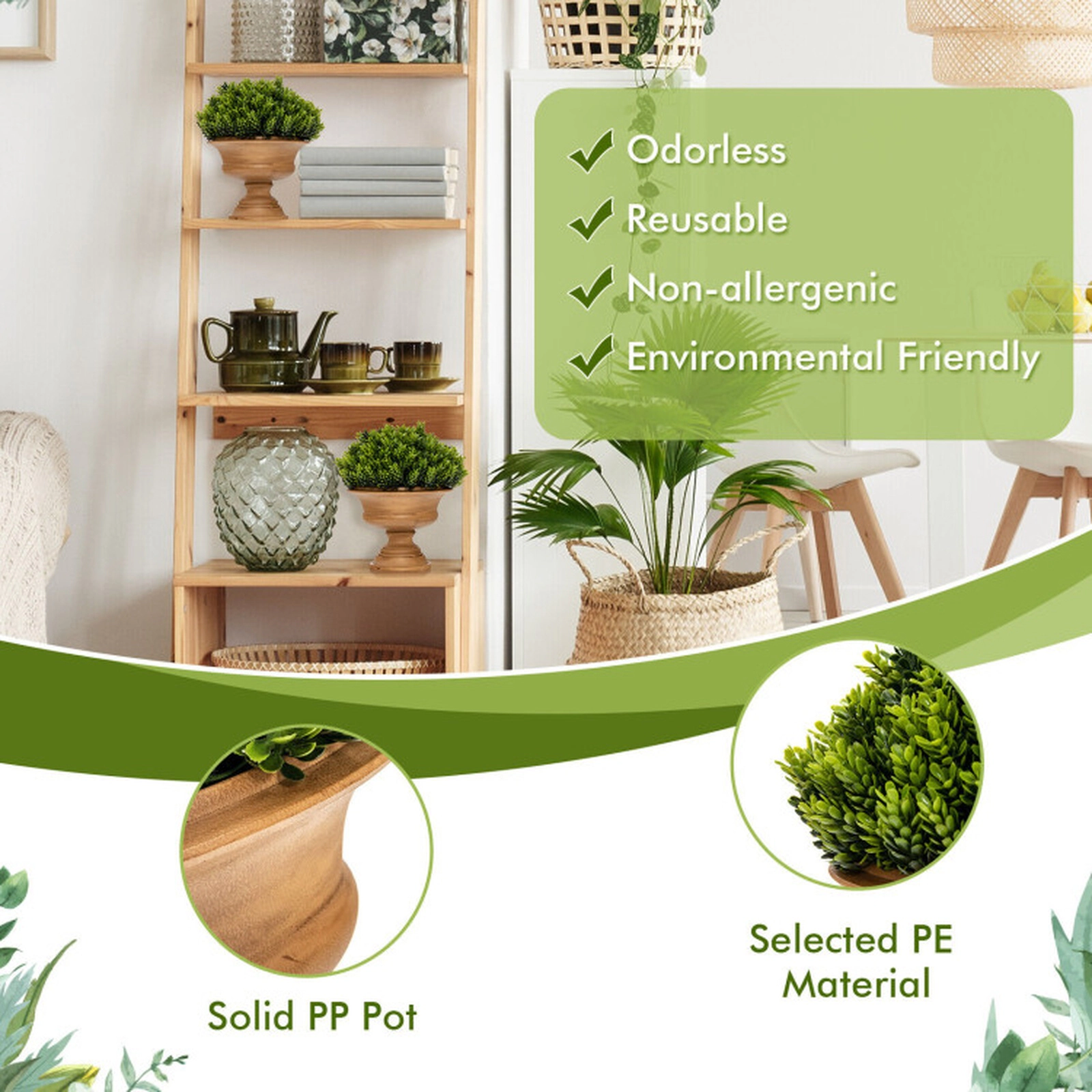 SUGIFT Set of 4 11.5-in Artificial Boxwood Topiary Potted Plants with Dense Leaves and Golden Pots