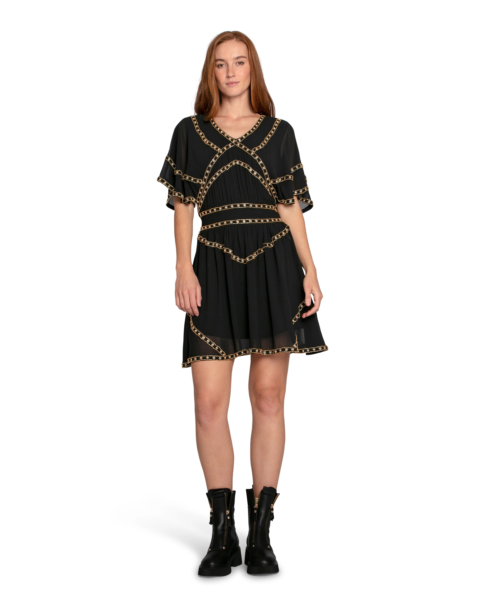 Belle & Bloom Womens Golden Mark Beaded Trim Mini Dress