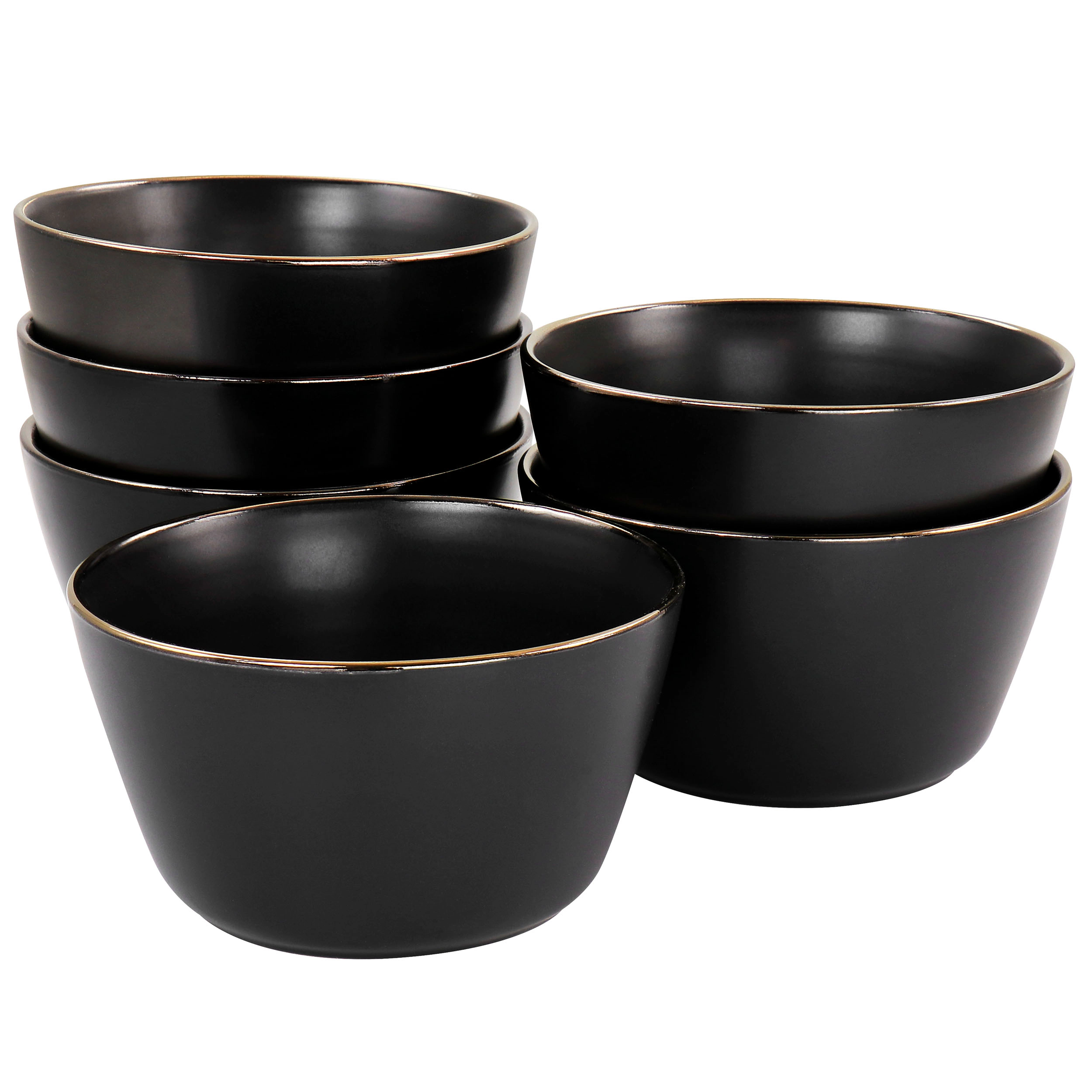 Elama 6 Piece Stoneware Bowl Set Matte with Gold Rim