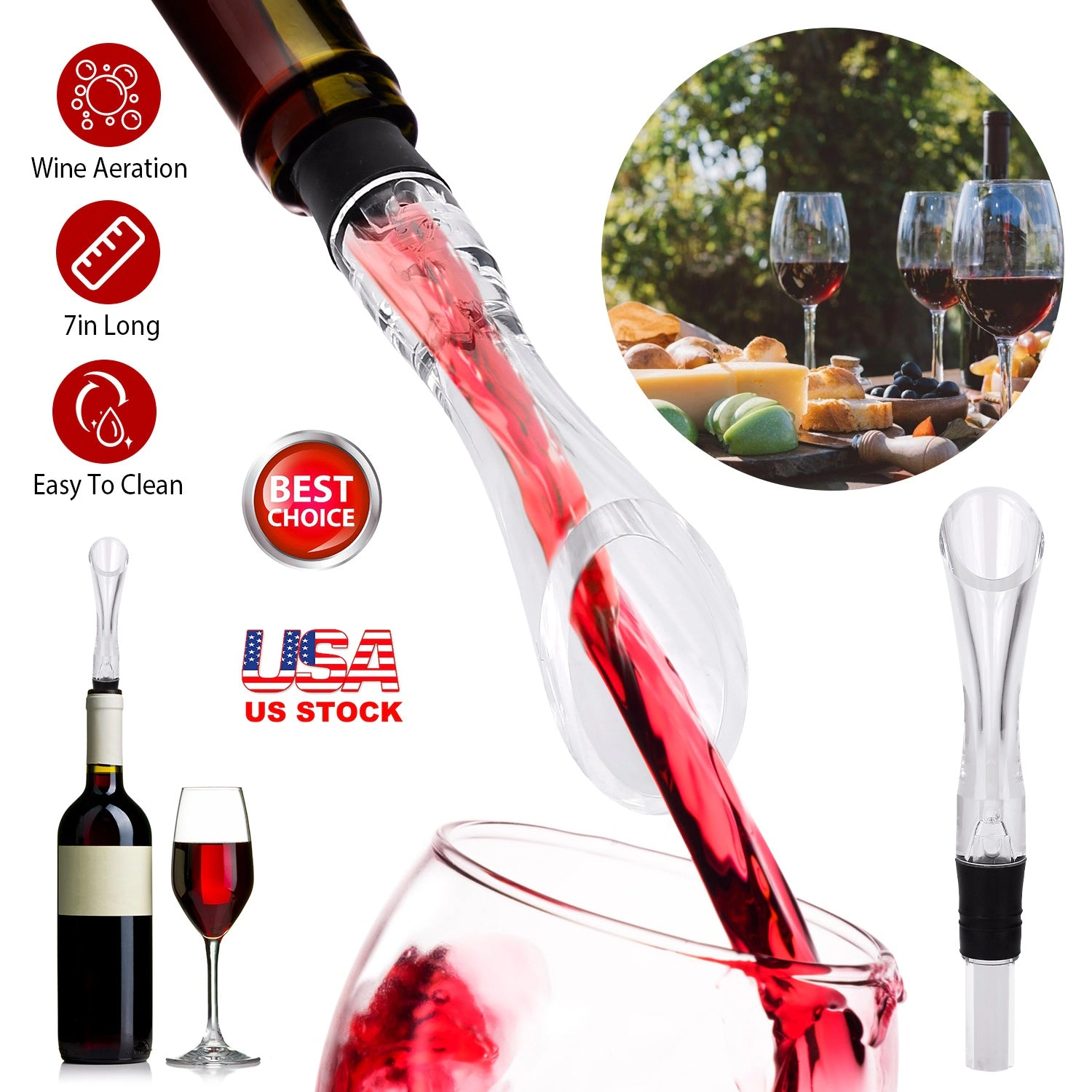 GBruno In-Bottle Wine Aerator Pourer With Drip Stopper