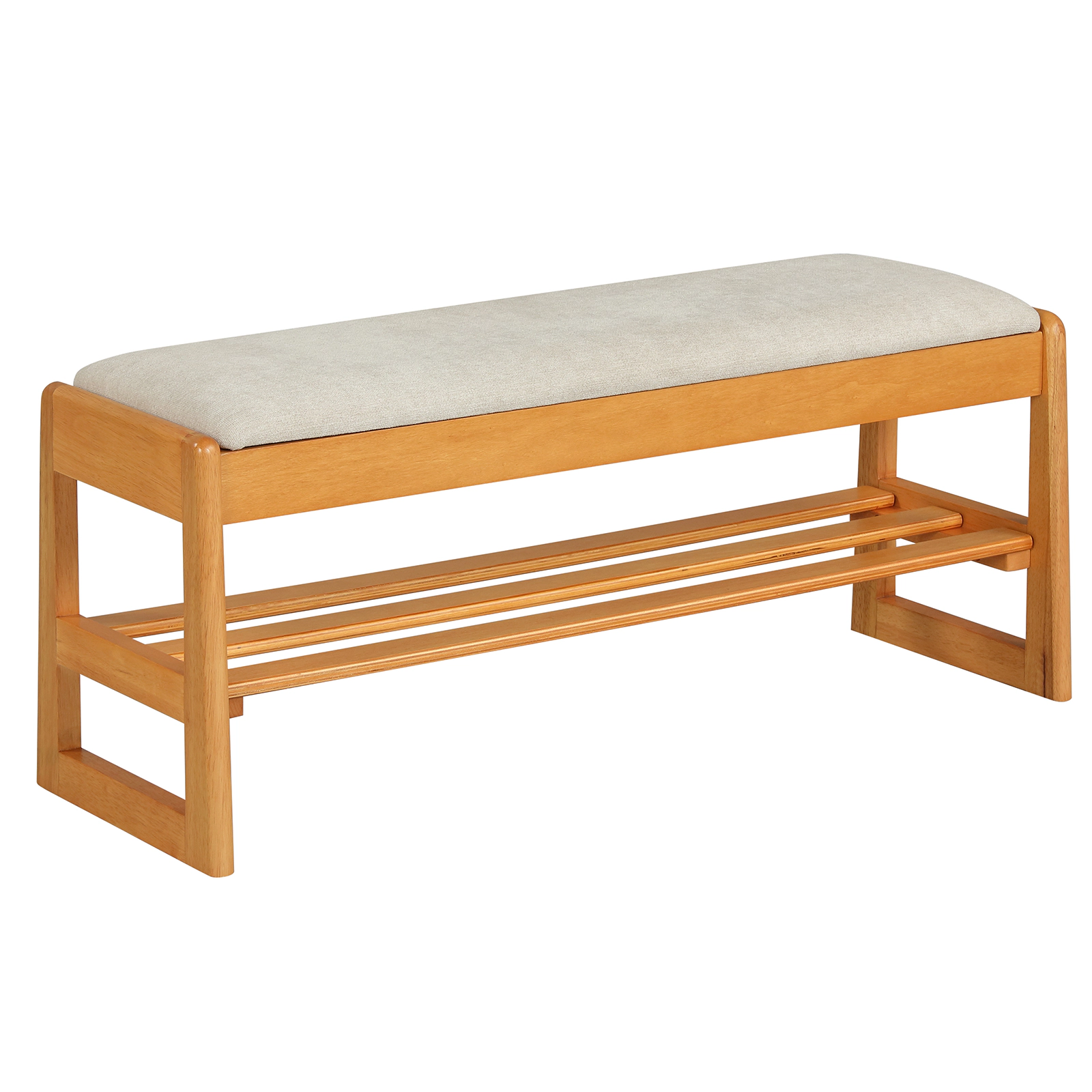SUGIFT Beige 40-in Shoe Storage Bench with Flip-Open Hidden Compartment Padded Seat and Shoe Shelf