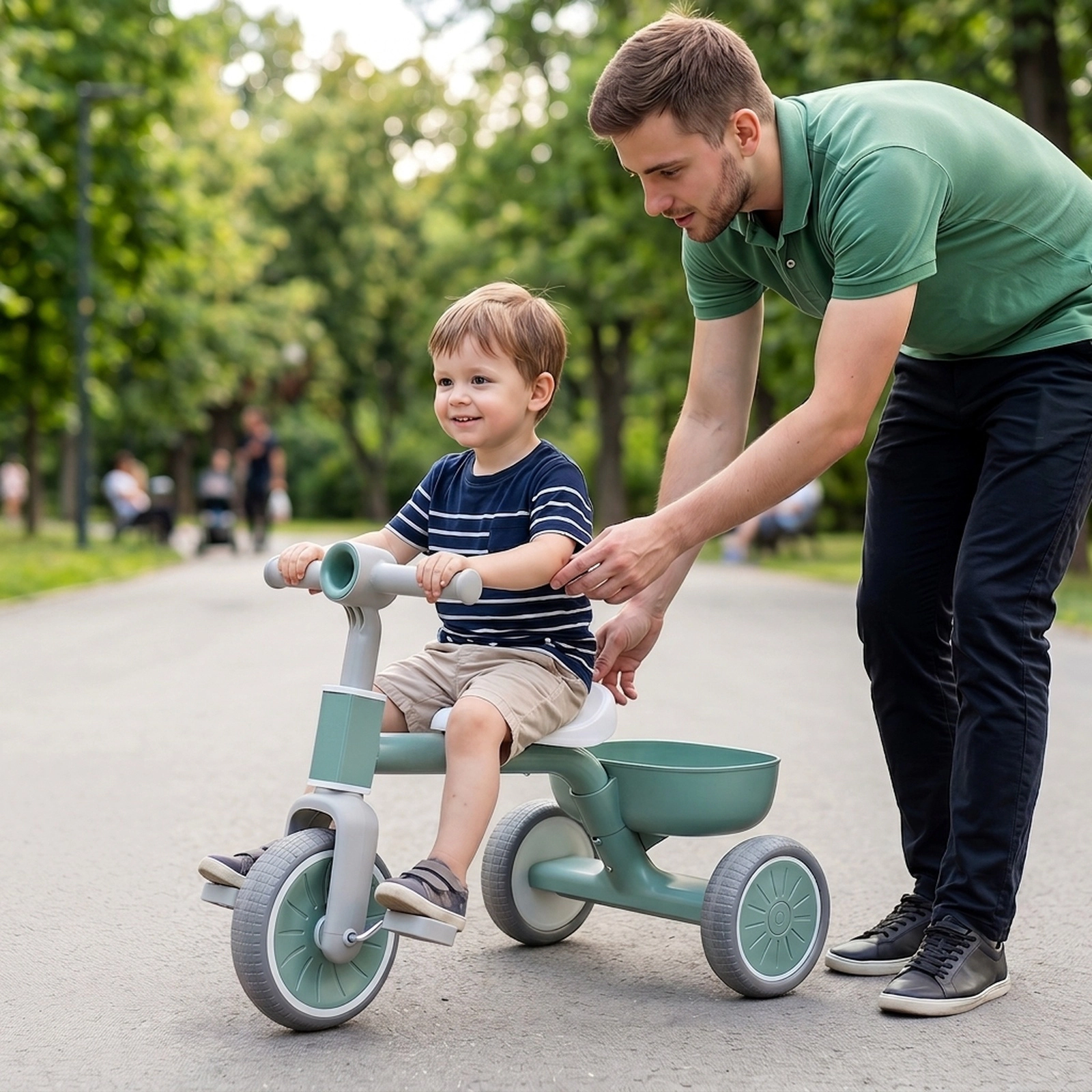 Toddler Trike with Triangle-Braced Frame Detachable Rear Basket and Removable Pedals for Ages 2-4 Convertible