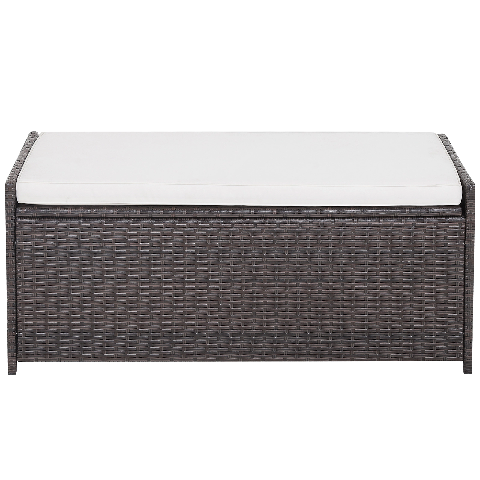 SUGIFT 34-Gallon 795-lb Capacity Wicker Outdoor Storage Bench with Seat Cushion and Zippered Liner
