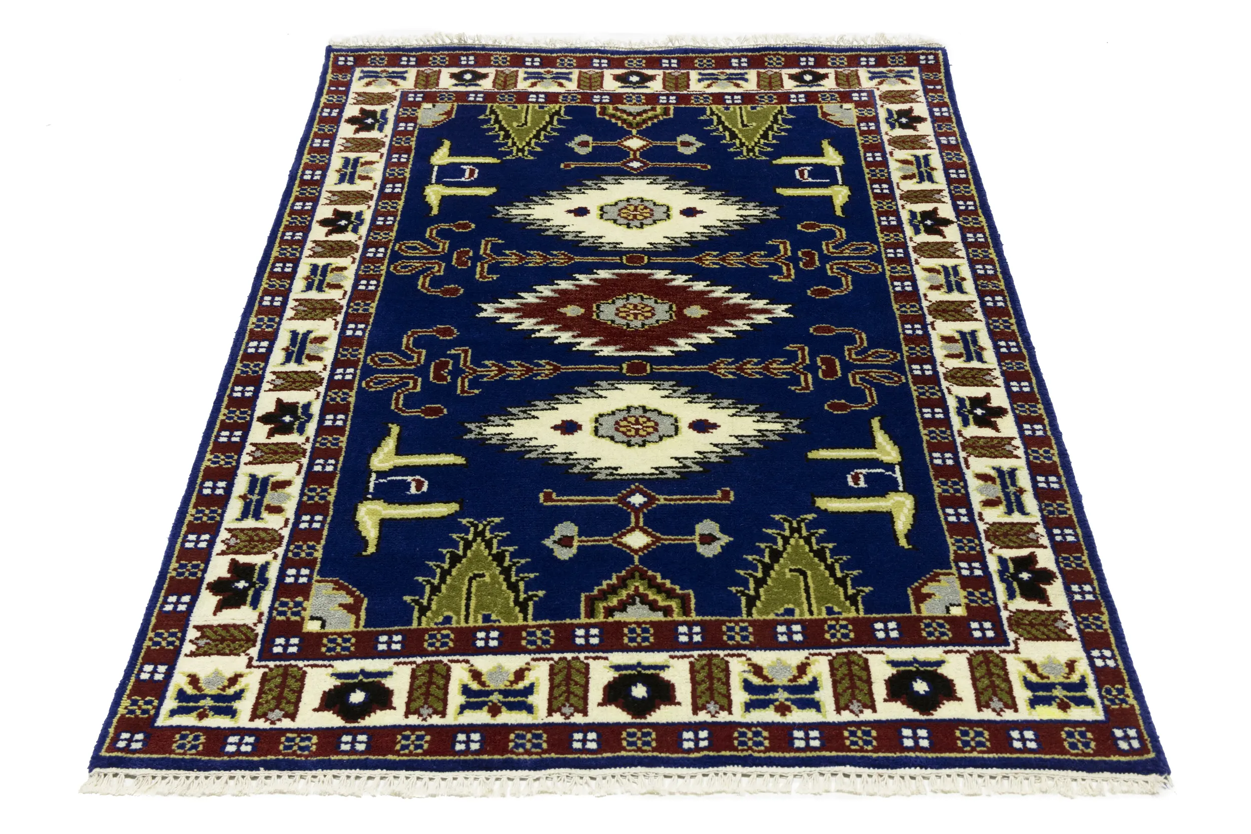Magic Rugs Navy Blue Geometric 4X6 Kazak Oriental Rug