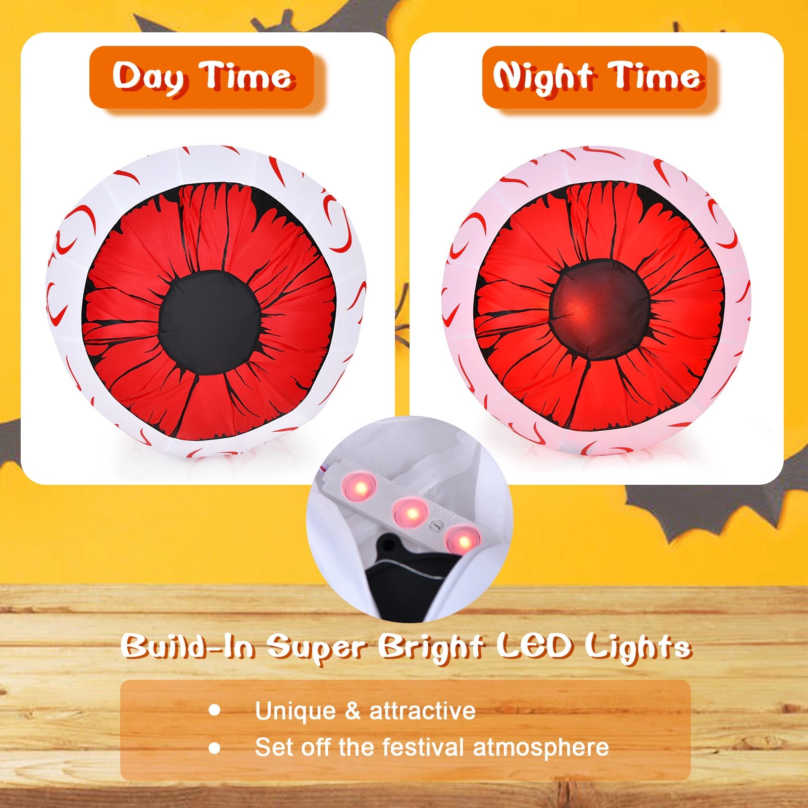Glintex 2-Pack 3-Ft Halloween Inflatable Eyeballs with Red LED Lights, Red