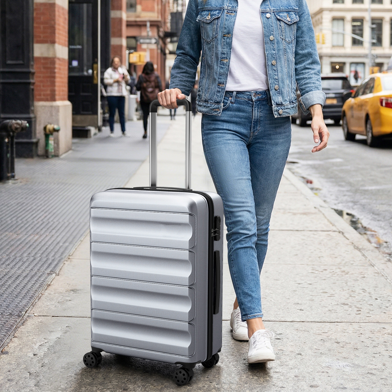 SUGIFT 3-Piece Hardside Luggage Set 20/24/28-In ABS Suitcases with 360° Spinner Wheels and Telescoping Handle Gray