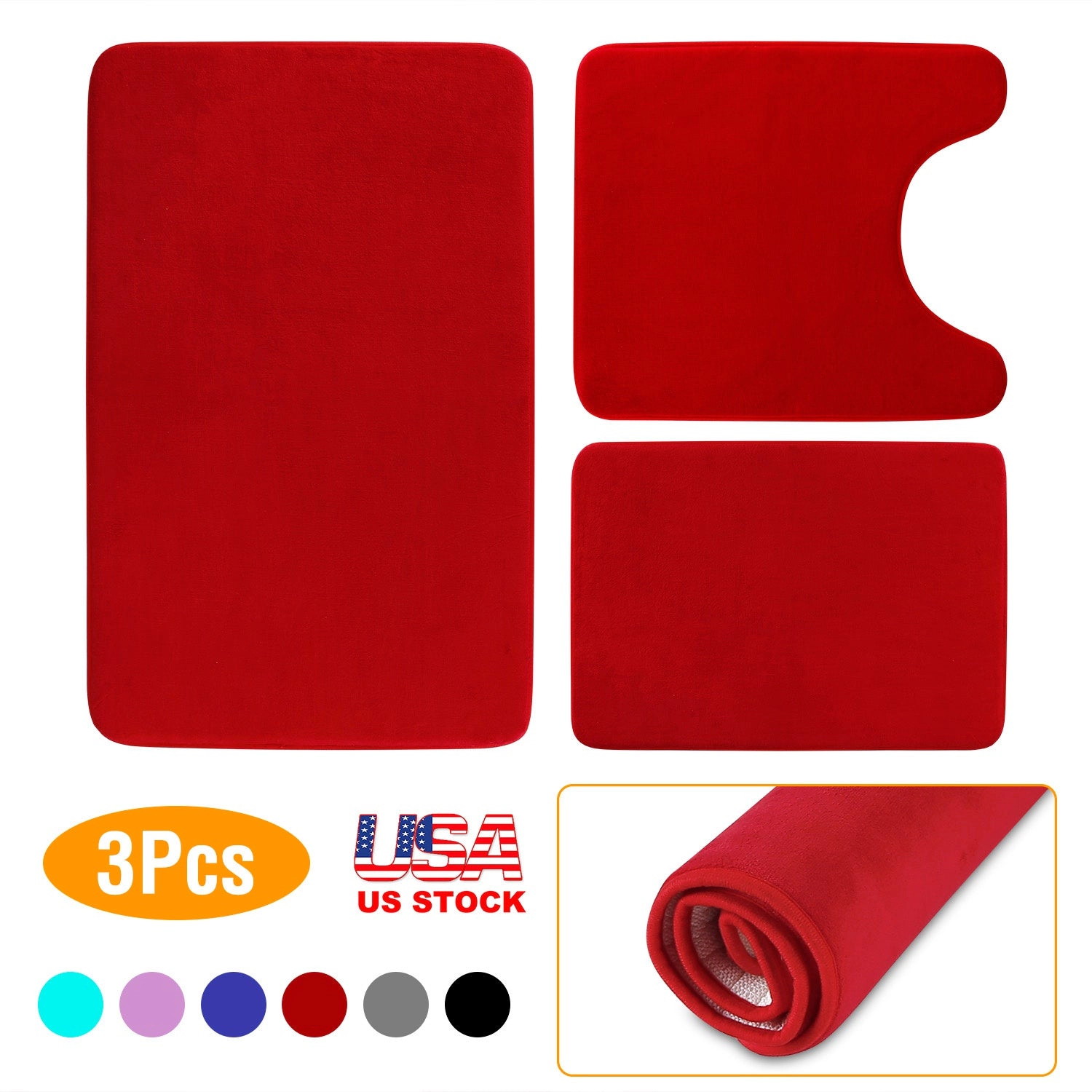 GBruno 3-Piece Plush Velvet Bathroom Rug Set