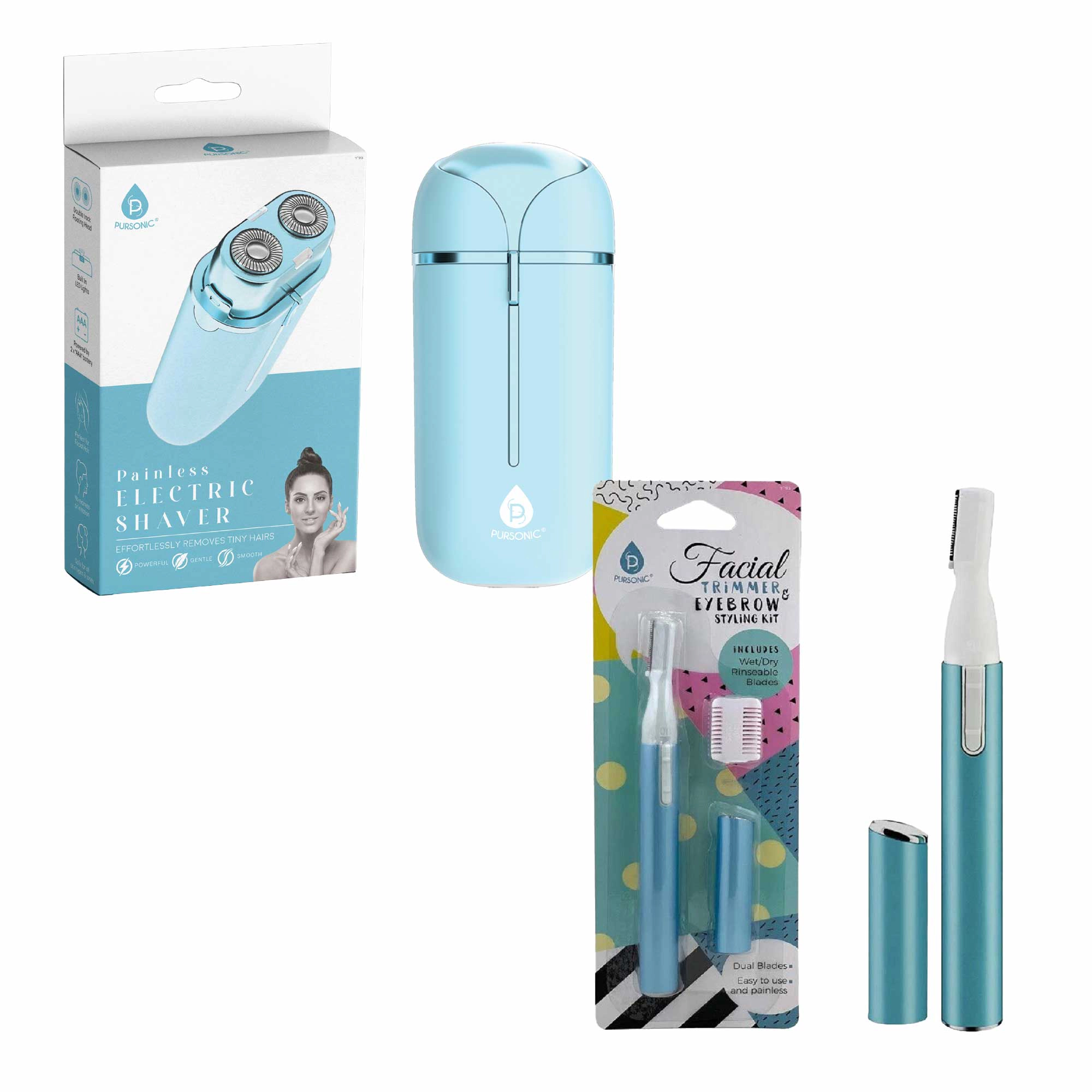 Pursonic Women's Facial Hair Trimmer & Electric Shaver Grooming Kit