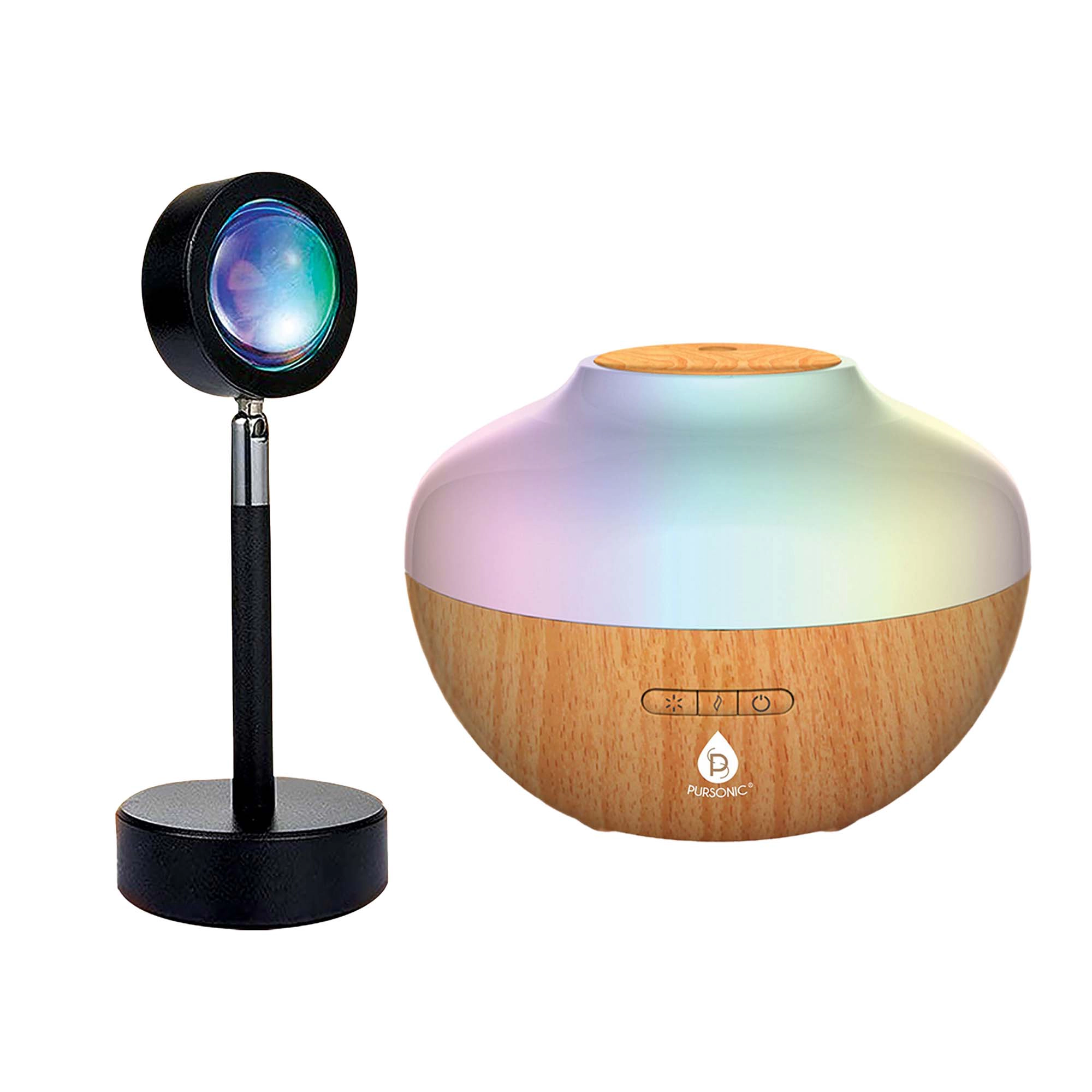 Pursonic Unisex Home Wellness Bundle with Sunset Projector Table Lamp & Essential Oil Aroma Diffuser