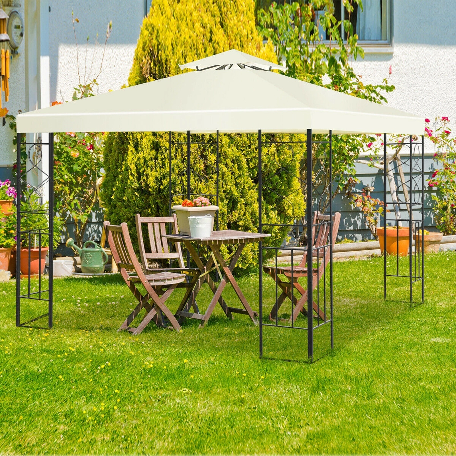 SUGIFT 2-Tier 10 x 10Patio Gazebo Canopy Tent with Steel Frame and Polyester Fabric