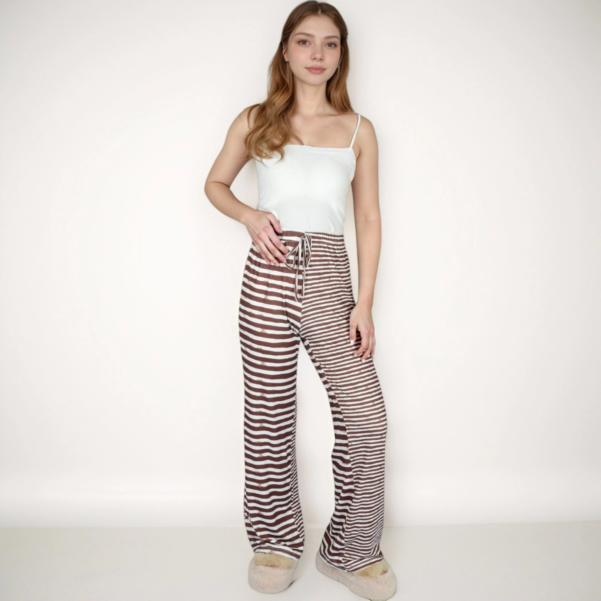 Anna-Kaci Women's Striped Drawstring Lounge Pants with Wide Leg and Stretch Fabric