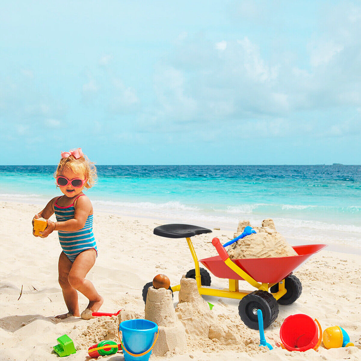 SUGIFT 8-In Heavy Duty Kids Ride-on Sand Dumper with 4 Wheels 110-lb Capacity Ages 4-12 As the Pictures Show 28-in Long