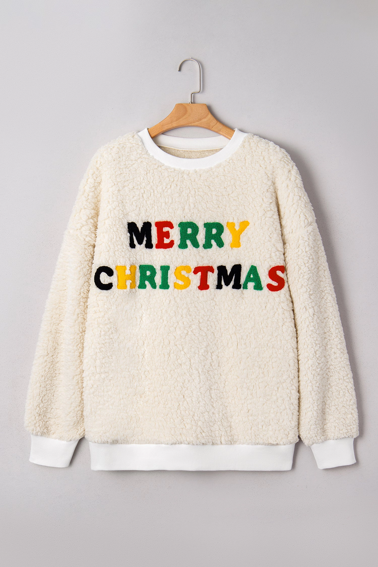 Threaded Pear Women's Ensley Christmas Embroidered Sherpa Pullover
