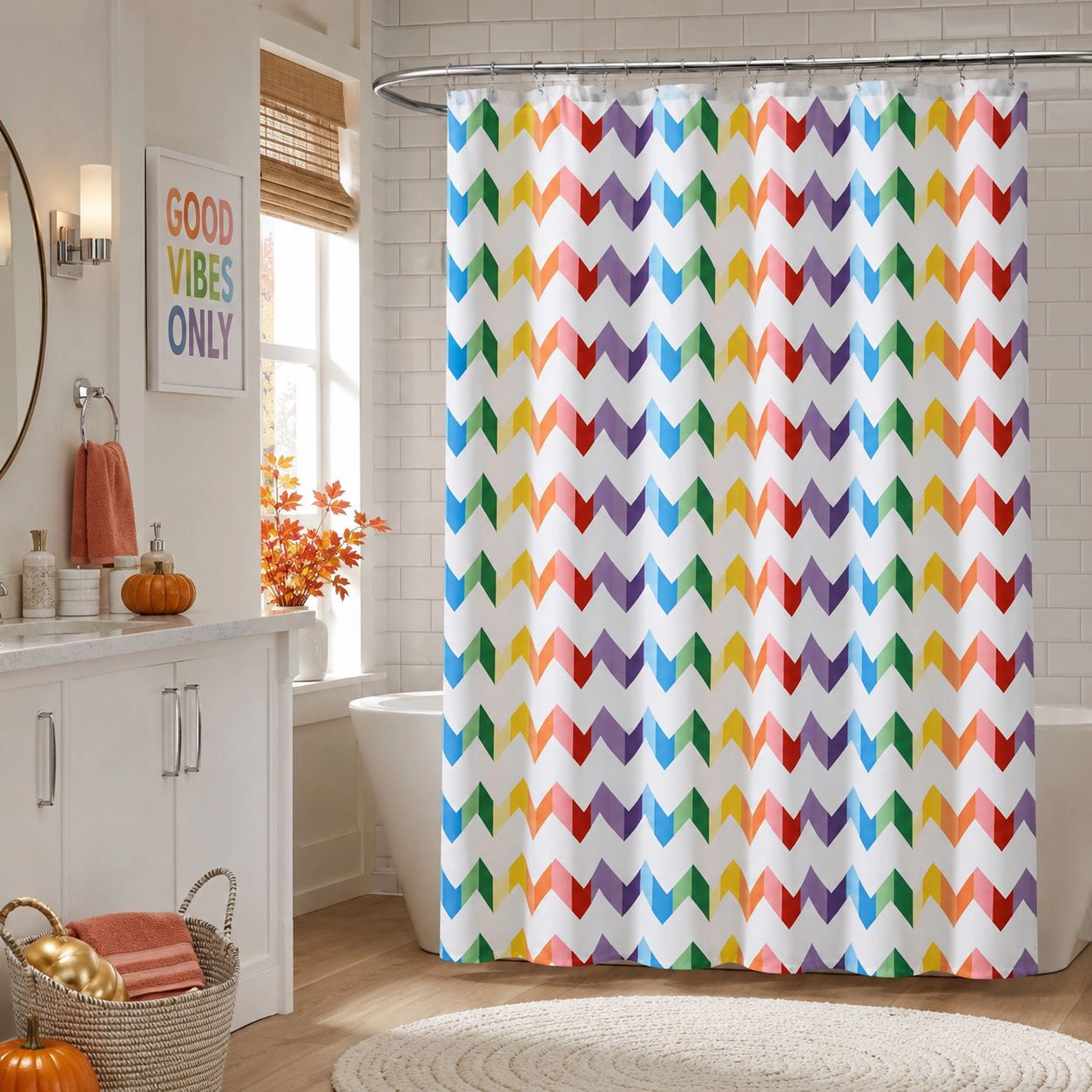 Kate Aurora Home Vivid Rainbow Chevron Fabric Shower Curtain