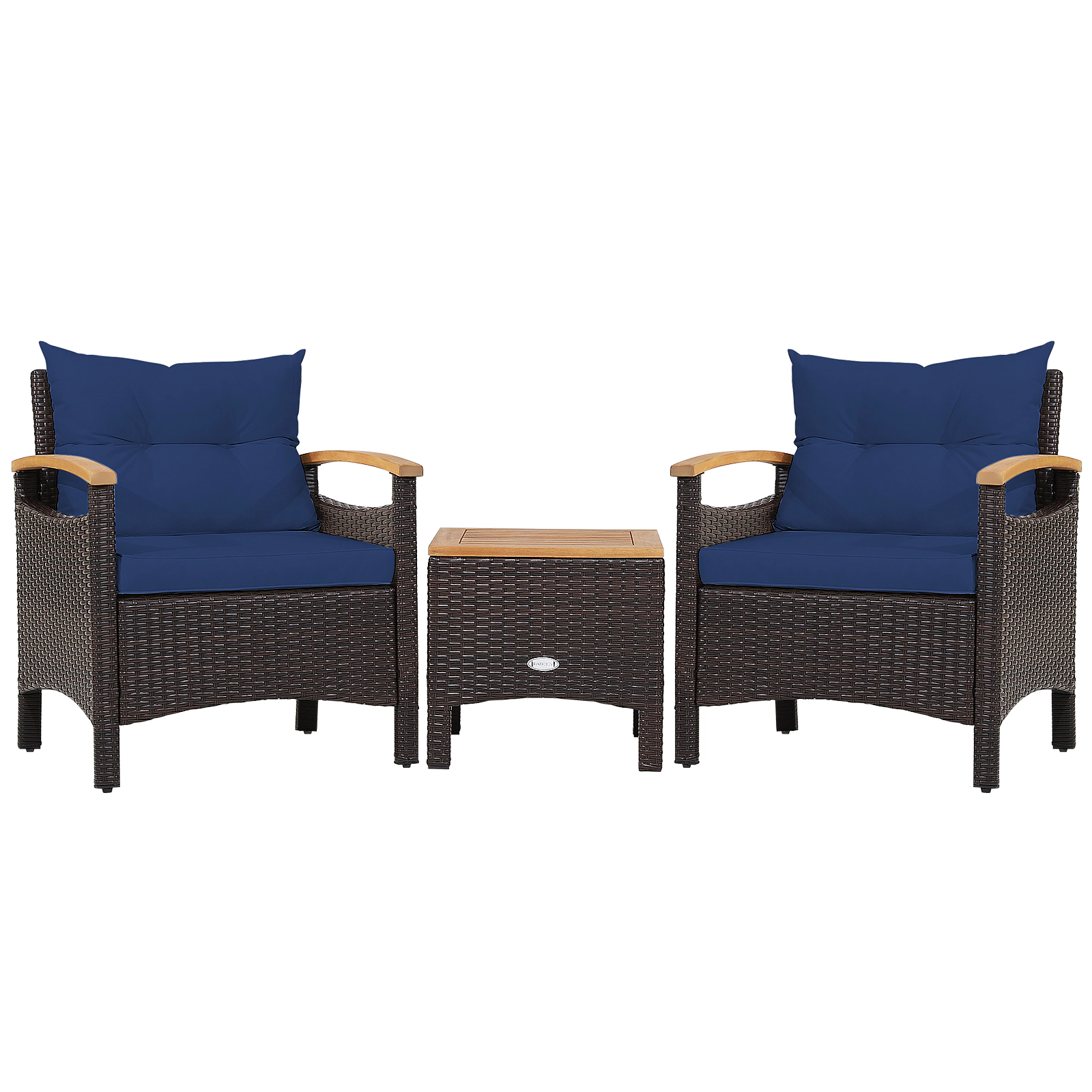 LJG 3 Pieces Patio Rattan Furniture Set with Removable Cushion