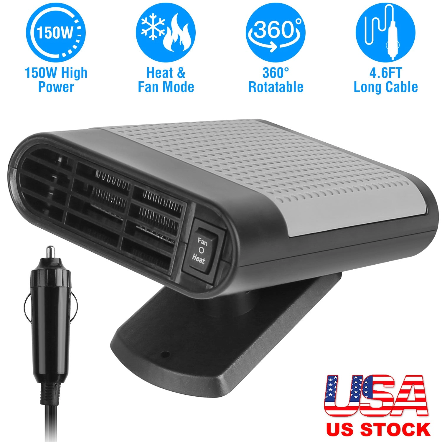 GBruno 12V 2-in-1 Portable Car Heater And Cooling Fan