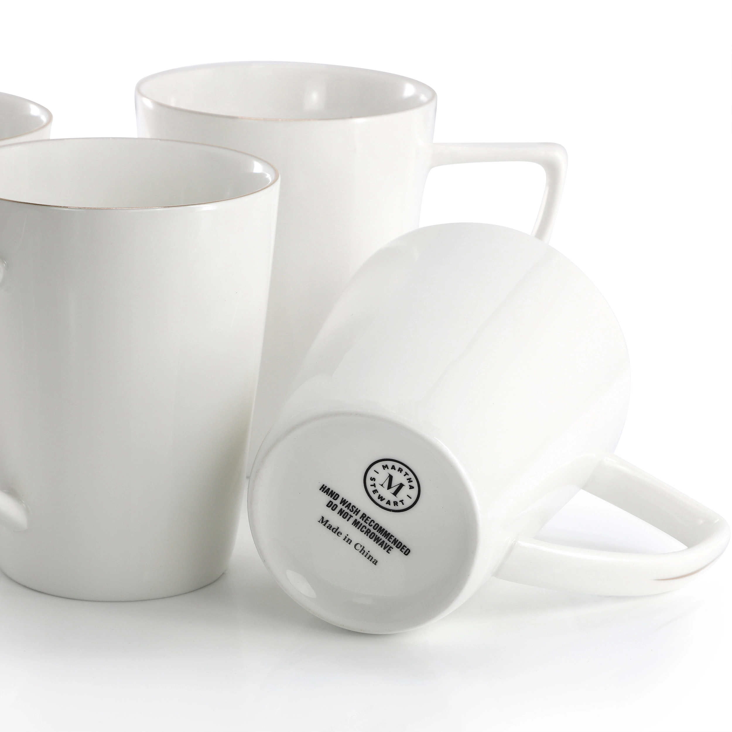 Martha Stewart Fine Ceramic 4 Piece 14 Ounce Angular Mug Set in White